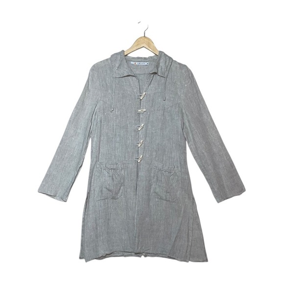 Lenta 100% Flax Linen Jacket Sz 6 Small Tan Minimalist Boho Shacket Long Duster - Picture 2 of 11